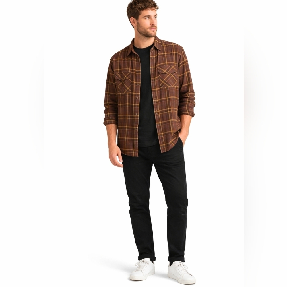 Royal Robbins Men's brown plaid long sleeve shirt, M